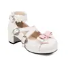 Zapatos Estudiantiles para Mujer Lolita con Lazo Redondos de Tacón Medio, Talla Grande, K1-7