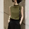 Diseño impresionante, nueva colección de otoño 2026, camiseta sin mangas de punto verde oliva de cuello alto, top holgado y estilizado para mujer