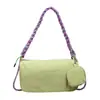 Bolsa de ombro única casual estilo Ins com alça de tricô arco-íris, tendência de moda para estudantes, item para encontros, bolsa tote