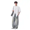 Camisa Masculina de Seda Gelada de Manga Curta para o Verão Casual Solta Fresca High-End Resistente a Amassados Tendência Marca Camisa de Manga Média Jaqueta Top