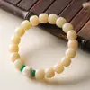 Pulseira de Raiz de Bodhi de Jade Branco Genuíno Pulseira de Sementes de Bodhi tipo Pudim Jadeificado para Homens e Mulheres Contas de Buda Lingyin Círculo Único Tipo Antigo Cilindro