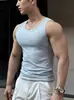 Camiseta sin mangas para hombre musculoso, Chaleco elástico deportivo en forma de I para hombre, Algodón absorbente de sudor, Camiseta sin mangas deportiva casual de canalé grueso, Talla grande para hombre