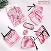 Pijama de Verano Personalizado para Niñas, Set de Siete Piezas, Ropa de Casa de Satén Rayado Imitación Seda, Adecuado para Todas las Estaciones, para Niñas