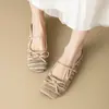 Pantuflas de Mujer Talla Grande para Usar al Aire Libre, Nuevos Zapatos Perezosos Slip-On de Primavera, Pantuflas Perezosas Retro con Punta Cerrada y Lazo, Tacón Semi-Plano