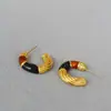 Brincos Europeus e Americanos Transfronteiriços Maillard Vermelho e Preto Artesanais Esmalte Retro Latão Banhado a Ouro Simples Argola de Prata 925 para Mulheres