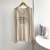 Camiseta con capucha de manga larga, holgada, transparente y fina, para mujer, sudadera con capucha de verano y otoño, blusa holgada de longitud media, estilo urbano para mujer