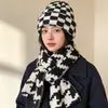 Gorro de Punto Patchwork a Cuadros Estilo Coreano para Mujer, Nuevo Bufanda Gruesa Cálida de Espiga para Otoño e Invierno para Hombre