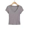 Playera Básica Estilo Americano Retro Spice Girl Cuello V Hombro Manga Corta Mujer Verano Ajustada Slim Tejida Base Top