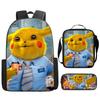 Pekemon Pica Chubaokemeng mochila escolar para estudiantes de tres piezas con correa cruzada mochila de dibujos animados una generación de pelo