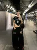 Pantalones de chándal desgastados con bordado de gradiente, estilo callejero retro americano para mujer, pantalones casuales versátiles de verano, holgados, de pierna ancha, adelgazantes