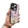 Funda de teléfono transparente anti-caídas de color contrastante para iPhone 16 con estampado de mariquita lavanda, funda suave floral artística, en stock para venta al por mayor