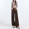 Jeans de Pierna Ancha de Tiro Alto Retro Marrones para Mujer en Otoño e Invierno Forrados de Polar 2025 Marrones Sueltos Aspecto Adelgazante Pantalones Rectos Caídos