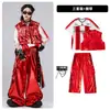 Roupas de Street Dance para Meninos Hip-Hop Outfits Modernos Infantis Marca de Moda Hip-Hop Roupa Infantil Roupa para Apresentação na Passarela de Couro Vermelho Brilhante para Meninos