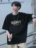 Camiseta de Algodão Puro 260g Estilo Americano High Street com Letras Manga Curta para Homens, Camiseta Casual Soltinha com Mangas de Três Quartos para Adolescentes