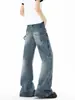 Calça jeans flare de comprimento total estilo retrô americano para homens, roupa de trabalho de verão, estilo high street, casual e estilosa, corte solto, emagrecimento, calça versátil de perna reta