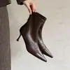 Botas elásticas de couro de flor integral + PU, botas femininas de corte justo, novo estilo outono, bico fino, zíper traseiro, salto agulha, botinhas elásticas femininas