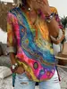 Amazon Transfronterizo Blusa de Mujer con Cuello en V Estampado Digital Floral 3D Moda Cuello Redondo Camisa Holgada Estilo Primavera Verano