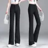 Calças boca de sino femininas, novos estilos de verão e outono, calças casuais de perna larga, cintura alta, emagrecedoras, elásticas, versáteis, tecido fino, da moda
