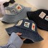 Parche bordado de moda estilo coreano Sombrero de pescador de mezclilla para mujer primavera y verano versátil que hace que la cara parezca pequeña y reduce la edad sombrero de cuenca sombrero para el sol para viajar