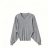 Suéter de punto de manga murciélago con cuello en V estilo perezoso para mujer, nueva colección otoño/invierno, corte holgado, efecto adelgazante, versátil para capas, top de otoño