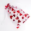 Bolsa de presente transparente com padrão de coração e fecho de cordão, bolsa para doces, bolsa para embalagem de doces e cigarros de casamento, bolsa de lembrança, bolsa de gaze