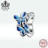 Fonte transfronteiriça original de prata esterlina S925 borboleta voadora pulseira frisada gota de óleo azul contas de inseto SCC1731