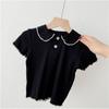 Camiseta de manga corta de verano para niñas, estilo polo con cuello de muñeca y orejas de estilo coreano, con personalidad para bebés y niños.