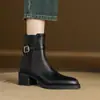 33--43 Botas Talla Grande Tacón Grueso Botas de Mujer Retro Delgadas Hebilla de Cinturón Botines de Tacón Alto Zapatos de Mujer Transfronterizos de Exportación