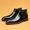 Botas Chelsea de Cano Alto para Homens, Couro Genuíno Brilhante, Sapatos de Couro Formais para Negócios, Botas de Cano Curto de Inverno, Sapatos de Couro Estilo Britânico para Homens, Couro Genuíno