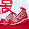 Zapatos de boda de ganso salvaje de siete cm con cuentas Zapatos de novia de boda china Sedan Xiuhe zapatos bordados con cuentas del viejo Pekín Hanfu