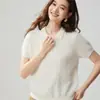 Novo Top de Tricô de Caxemira de Manga Curta para Outono Novo Feminino Temperamento Francês Gola Polo Tricô Trançado Suéter Base de Lã