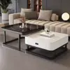 Mesa de centro quadrada, design minimalista moderno, adequada para salas de estar, apartamentos pequenos e espaços da moda; apresenta uma mesa lateral de vidro temperado