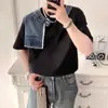 Camiseta de Manga Corta con Parches de Mezclilla Desmontables de Alta Gama para Hombre, Nuevo Estilo de Verano, Top Redondo Fresco y Moderno