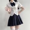 Camisa Ceñidora a la Cintura Estilo Pura Pasión Sexy Pequeña de Manga Larga de Manga Corta Camisa Blanca Traje de Uniforme Jk Falda Plisada Traje