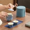Cerámica Guochao Kiln Ru Flores Set de Té Portátil para Viaje Taza Rápida para Exteriores Una Tetera Tres Tazas Bolsa de Barril Personalización de Negocios y Fiestas