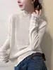 Suéter de punto con cuello semi-alto fruncido en capas de estilo lujo ligero para mujer, elegante capa base de otoño e invierno