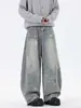 Jeans Scimitar Estampado de Estrelas Estilo Americano Outono 2025 Lavado Tendência Hip-Hop Estilo Bf Calças de Perna Larga Emagrecedoras para Homens