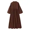 Ropa Nueva de Verano para Mujer Europea y Americana, Holgada y Casual, Estilo Sencillo, Mangas Abullonadas Abotonadas, Decoración a Rayas, Vestido de Manga Larga