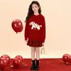 Conjunto de Suéter para el Año del Caballo para Niñas Mayores, Otoño e Invierno Nuevo Conjunto de Dos Piezas con Falda a Cuadros y Top Moderno