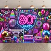 Venda Quente Transfronteiriça Fundo de Festa Neon Retrô Anos 1980 Nostálgico Palco Disco Parede de Fotos Festa