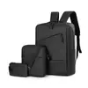 Mochila de Negócios Grande Capacidade Filme de Couro Conjunto de Três Peças Bolsa de Ombro Multifuncional USB Prática Mochila Escolar