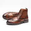 Botas de Caña Alta Botas para Hombre Más Terciopelo Zapatos de Cuero Vacuno para Hombre Botas de Suela Gruesa Cuero Genuino Cierre Lateral Estilo Británico Grabado a Mano
