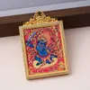 Thangka semi-pintado à mão em estilo tibetano com tinta dourada, retratando os Oito Grandes Deuses Guardiões, incluindo os Cinco Senhores, Manjushri, Zaki Lhamo, os Deuses Amarelo e Preto da Riqueza, e Mahakala