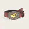 Estilo Americano Y2 Transfronteiriço Cowboy Ocidental Moda Retrô Fivela de Cabeça de Cavalo Tendência Personalizado Cinto de PU Cinto de Couro Embossado Acessório