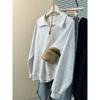 Suéter de manga larga con media cremallera para mujer, color blanco y gris, tiro real de comercio exterior, top de solapa tipo polo fino y holgado para primavera y otoño