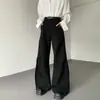 Pantalones Vaqueros de Diseño Americano con Cintura Media Elástica, Parches, Caída Suelta, Plisados, Micro-Campana, Corte Asimétrico para Hombre, Pantalones Vaqueros de Pierna Ancha de Alta Gama