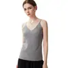 Camiseta sin mangas fina de cachemir para mujer, cuello en V, tirantes finos tipo espagueti, color liso, corte ajustado, capa base, Otoño/Invierno, nueva, sin mangas, ropa interior, espalda bonita