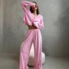 Pijamas de Pantalón Largo de Manga Larga Nuevos de Otoño e Invierno Europeos y Americanos para Mujer Holgados y Cómodos de Rizo Ropa de Casa para Mujer al por Mayor Transfronteriza