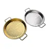 Molde para hornear de acero inoxidable engrosado, molde para pizza de doble asa, bandeja para hornear, sartén para asar bistecs y carnes, sartén, sartén para papas fritas de fondo plano, bandeja para servir