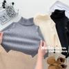 [En Stock] Invierno 2025 Nuevo Estilo Coreano para Niñas Cuello Alto Botón Fácil de Combinar Camiseta Interior de Punto Punto para Niñas